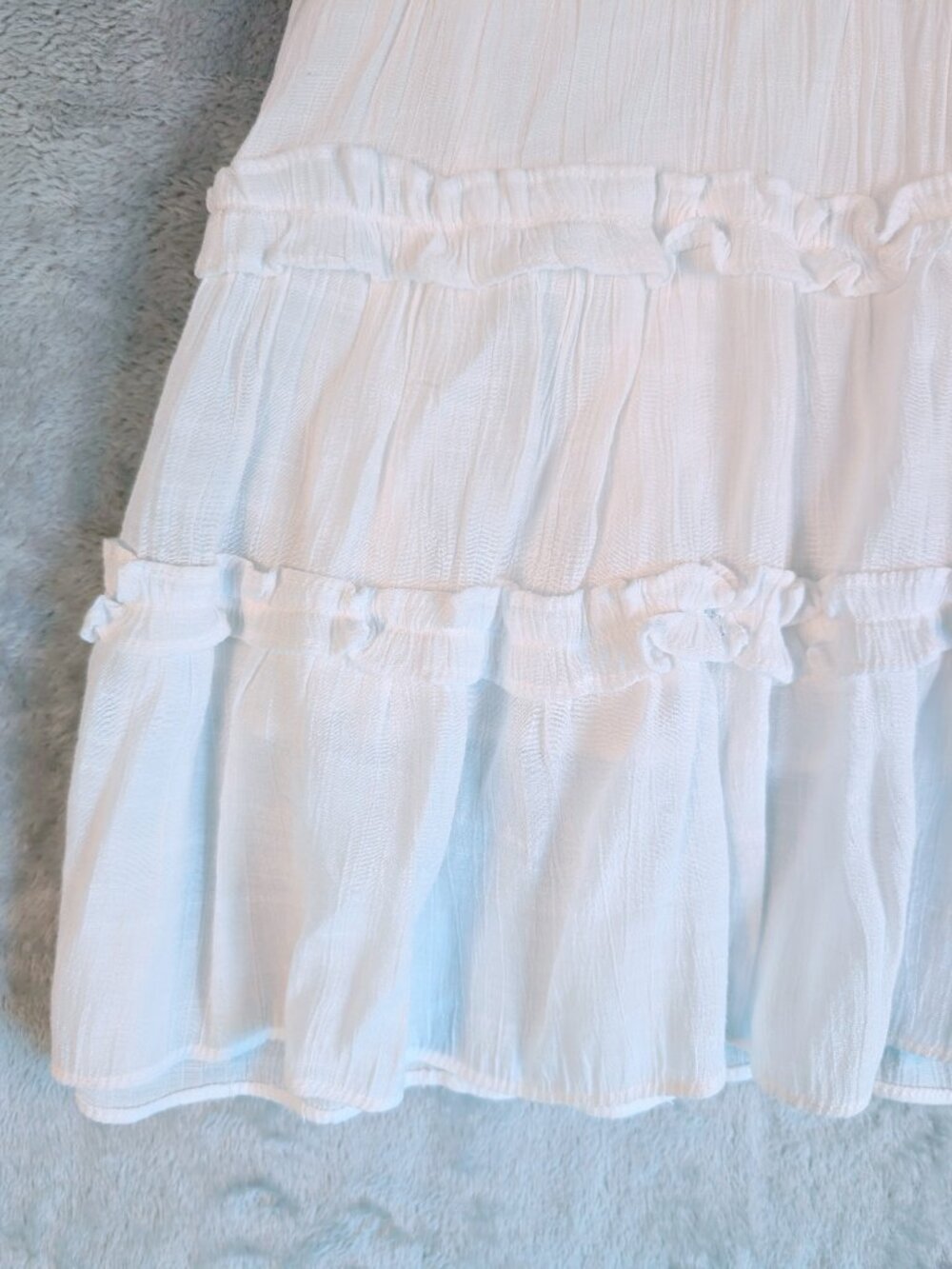 Petal and Pup White Tiered Ruffle Mini Dress XS Size 2 Tie Strap Boho Gauze Flow - Picture 5 of 8